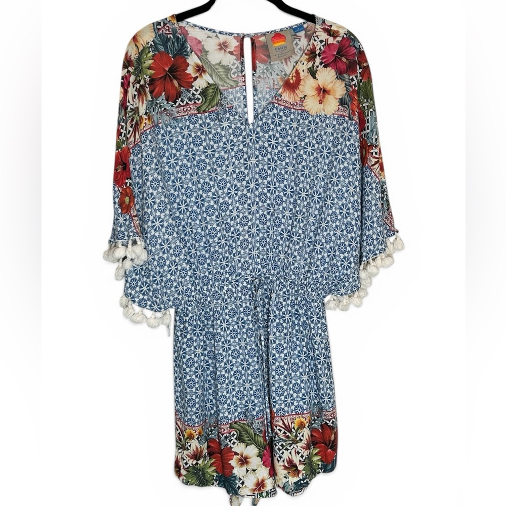 Farm Rio Carmen floral shorts romper, tassels detailed sleeves,  
SZ Medium